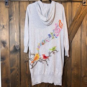Saccharine New York Long Cardigan With Music Notes And Birds